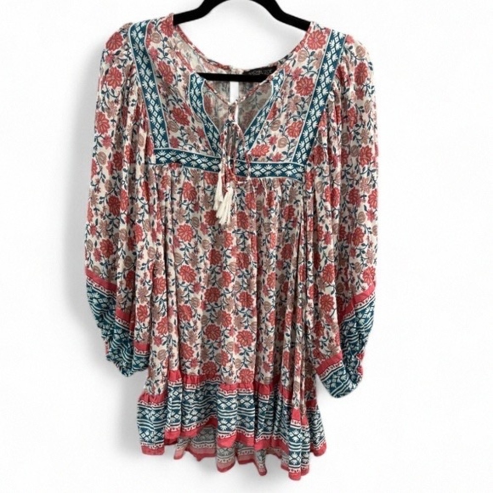 Floral Bohemian Blouse - Red and Blue